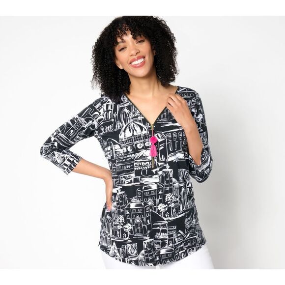 Belle by Kim Gravel Black and White Graphic Top - Picture 1 of 7